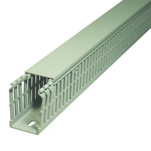 Open Slotted Grey RAL7030 Rigid PVC 9051 Low Fume 50H x 37.5W ,  Pack Qty = 24m