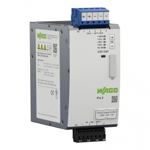 Wago, 2787-2347, Pro 2 Power Supply, 3 Phase, 24V DC 20 Amp Output, TopBoost + PowerBoost, Communication Capability