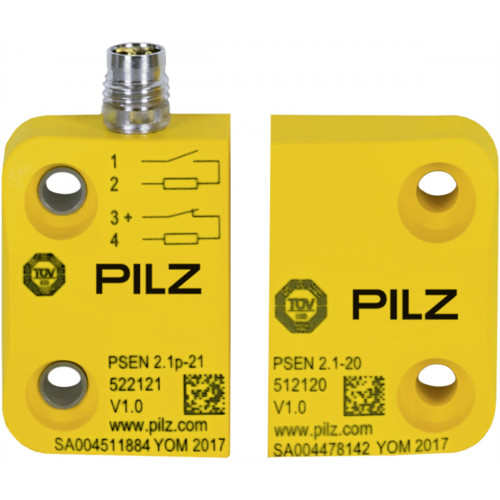 PILZ, 502221, Magnetic Safety Switch, 1 x N/O, 1 x N/C, 4-Pin M8 Male Connector, Square Design, IP67, Switching Distance 8mm