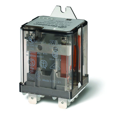 Finder, 62.82.9.012.0500, 62 Series, Power Relay, Flange Mounting, Faston Connection, CO (nPDT) + Seperation (SELV), 16A @ 240V AC, 2 Pole, 12V DC,