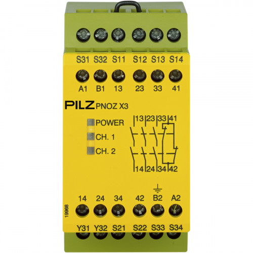 PILZ, 774310, PNOZ X3, Safety Relay, 3 x N/O, 1 x N/C, 1 x SC, 24V AC/DC, 1-2 Channel Wiring, With-Without Cross Wire Detection