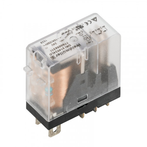 Weidmuller, 7760056311, DRI314024LD, D-SERIES DRI, Relay, Number of contacts: 1, CO contact AgSnO, Rated control voltage: 24 V DC, Continuous current: 10 A, Flat blade connections (4.7 mm x 0