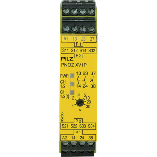 PILZ, 777602, PNOZ XV1P, Safety Relay, 2 x N/O, 1 x N/O Timed, 24V DC, 1-2 Channel Wiring, With-Without Cross Wire Detection