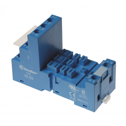 Finder, 92.03SMA, 92 Series, Screw Relay Base, Screw Clamp Terminals, Blue, 11 Pin Square, C/W Metal Retaining Clip, To Suit 62.32 & 62.33 Relays,