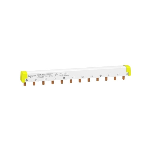 Schneider Electric, A9XPH412, Acti9, Comb Busbar, 3 Pole + N, No Auxiliary Spacing, 18mm Pitch, 12 Modules, 100 Amp,