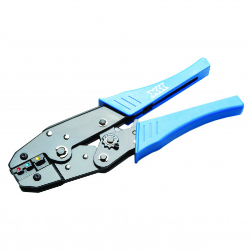 Ratchet Crimping Tool For Pre-Insulated, Blue, Red And Yellow Terminals With Standard Handle And Adjustable Tensioner