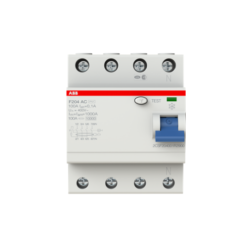 ABB, F204AC-100/0.1, 2CSF204001R2900, AC Type RCCB, 4 Pole, 100 Amp, 100mA Rated Residual Current Trip