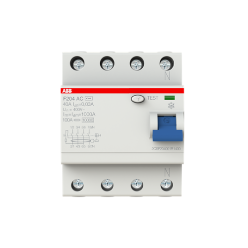 ABB, F204AC-40/0.03, 2CSF204001R1400, AC Type RCCB, 4 Pole, 40 Amp, 30mA Rated Residual Current Trip