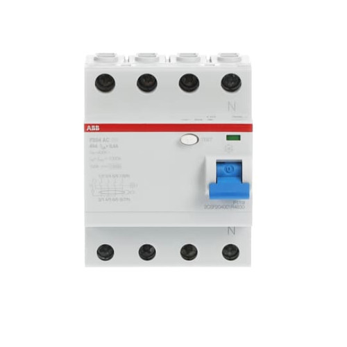 ABB, F204AC63/0.5, 2CSF204001R4630, AC Type RCCB, 4 Pole, 63 Amp, 500mA Rated Residual Current Trip