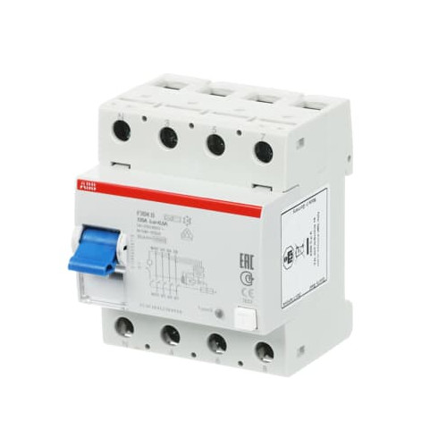 ABB, F204B-125/0.5-L, 2CSF204523R4950, B Type RCCB, Neutral Left Side, 4 Pole, 125 Amp, 500mA Rated Residual Current Trip