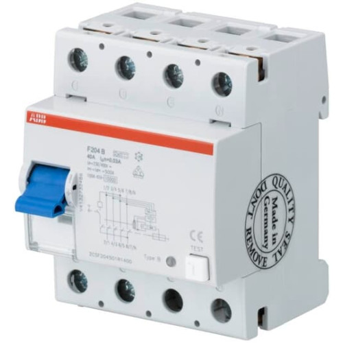 ABB, F204B-80/0.03, 2CSF204501R1800, B Type RCCB, 4 Pole, 80 Amp, 30mA Rated Residual Current Trip