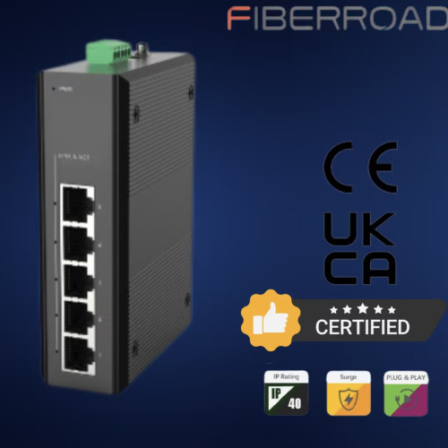 Fiberroad, FR-6N1005-IMC, 5 Port Industrial Unmanaged Ethernet Switch, 5x10/100Base-T Ports (RJ45), Voltage 9-58V DC, 15-40V AC, Operating Temperature -20°C to +70°C (-4 to 158 °F) IP40