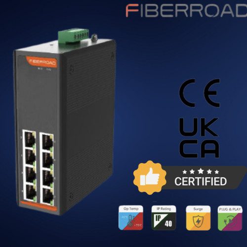 Fiberroad, FR-7N1008P-IMC, 8 Port POE Industrial Unmanaged Ethernet Switch, 8x10/100Base-TX Ports (RJ45), for POE output use input Voltage 48-52V DC, 30W Per Port output, for non POE operatio