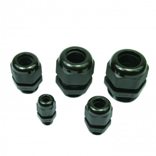 M16, Extended Thread 15mm, Black Polyamide 6.6, UL94 V2, IP68, Cable Entry Ã˜ 5.0 - 10.0mm