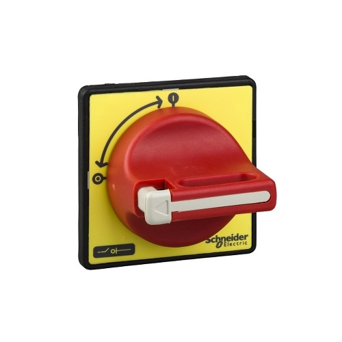 Schneider Electric, KCD2PZ, TeSys Vario Isolator Handle, Padlockable x 3, 60x60mm, Red/Yellow, 4 Screw Fixing, IP65