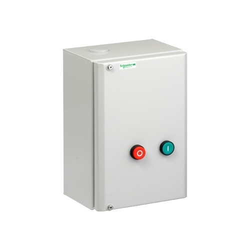 Schneider Electric, LE1D40AQ7, Enclosed DOL Starter, Push Button Start/Stop, 40 Amp, 22kW, 380V AC 50/60Hz Coil, LRD Overload Required