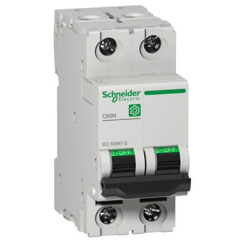 Schneider Electric, M9F10206, Multi9 MCB, C60N, 2 Pole 6A, Trip Curve Type B, 10kA, Compatible With Obsolete MCB C60HB206