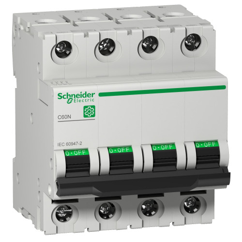 Schneider Electric, M9F11410, Multi9 MCB, C60N, 4 Pole 10A, Trip Curve Type C, 10kA, Compatible With Obsolete MCB C60HC410