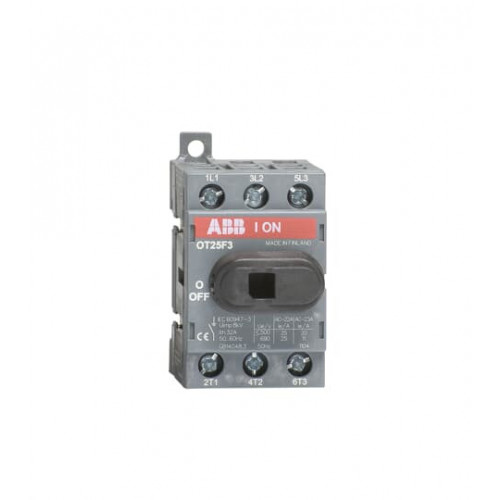 ABB, OT25F3, 1SCA104857R1001, OT Switch Disconnector, Front Operated, Din Rail Mounting, 3 Pole, 25 Amp, AC22
