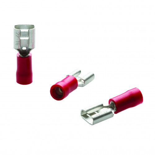 TLA, PVC Insulated Crimp, Red Female Push-on, Cable Entry 0.25 - 1.5mmÂ², Tab Size 3.2 x 0.8mm, Pack Of 100,