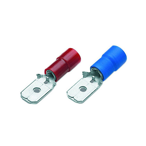 Cembre, RF-M608, Halogen Free Insulated Crimp, Male Disconnect, Cable Entry 0.25 - 1.5mmÂ², (RED) Tab Size 6.35 x 0.8mm, Pack of 100,