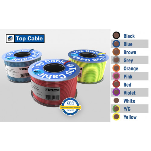 Top Cable, 0.5mm² Blue Tri-rated, H07V2-K, 90ºC BS, 105ºC UL & CSA, Approvals UL, CSA, BS, UNE,