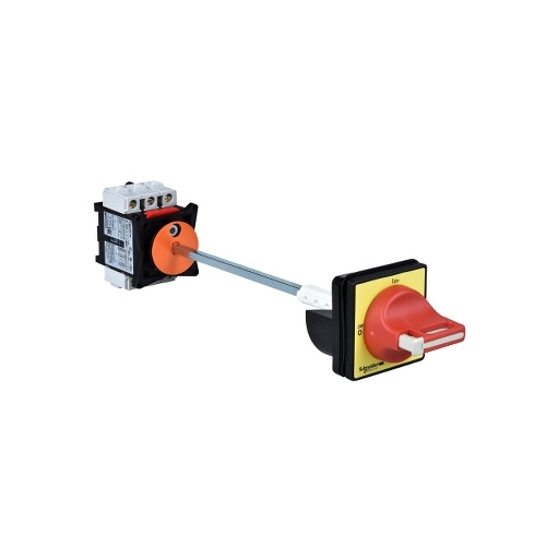 Schneider Electric, VCCD0, Vario Switch-disconnector, Chassis Mounting, 3 Pole, 25 Amp, C/W Shaft Extension VZN17 + Interlock Plate KZ32 + 60x60mm Red/Yellow Handle KCD1PZ, 22.5mm Ã˜ Mounting