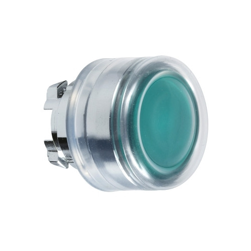 Schneider Electric, ZB4BW533, Harmony XB4, Green, Illuminated, Flush Pushbutton, Clear Booted, Chrome Bezel, For Use With Universal LED`s
