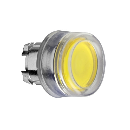 Schneider Electric, ZB4BW583, Harmony XB4, Yellow, Illuminated, Flush Pushbutton, Clear Booted, Chrome Bezel, For Use With Universal LED`s