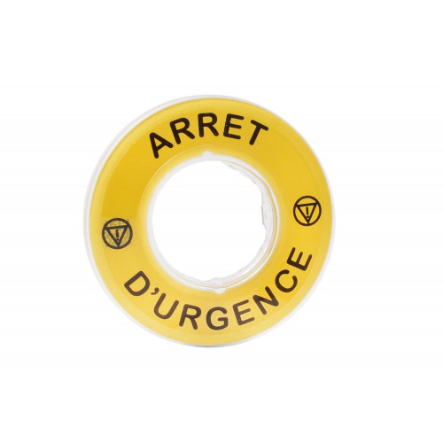 Schneider Electric, ZBY9120, Harmony XB4, Legend 60mm Ø For Emergency Stop, (French) Marked ARRET D'URGENCE / Logo ISO13850, Yellow