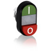 ABB, MPD13-11C, 1SFA611142R1108, Double Pushbutton, Flush Green / Extended Red, Centre Illuminated Clear, Momentary Action, Black Plastic Bezel.